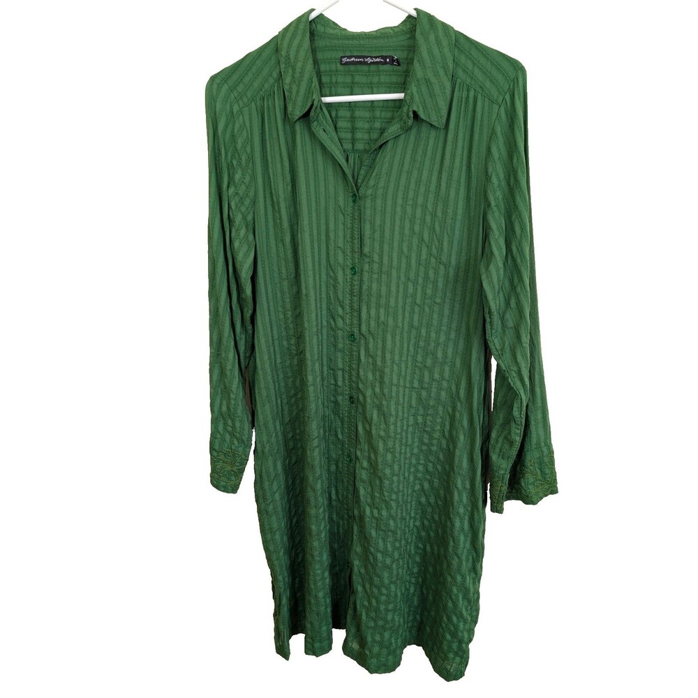 Gudrun Sjoden Värmland Woven Mini Shirt Dress Green Organic Cotton Medium